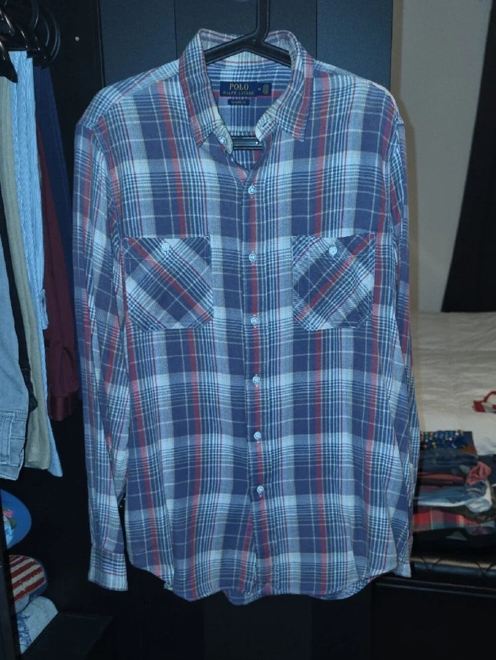 Polo Ralph Lauren Embroidered Tiger Plaid Button-Up Shirt Sz MEDIUM